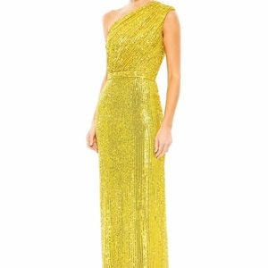 Mac Duggal metallic one shoulder gown